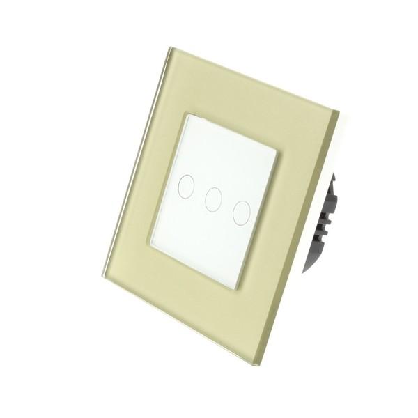 I LumoS Luxury Gold Glass Frame & White Insert LED Remote Dimmer Touch Light Switches