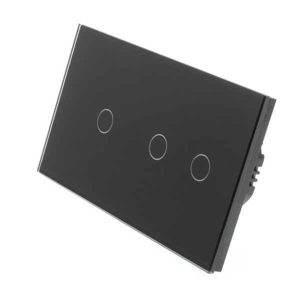 I LumoS Luxury Black Glass Double Panel Touch Dimmer & On/off Combination LED Light Switches