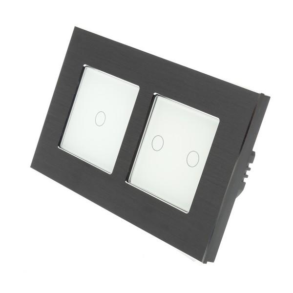I LumoS Luxury Black Brushed Aluminium Frame & White Insert LED Remote Dimmer Touch Light Switches