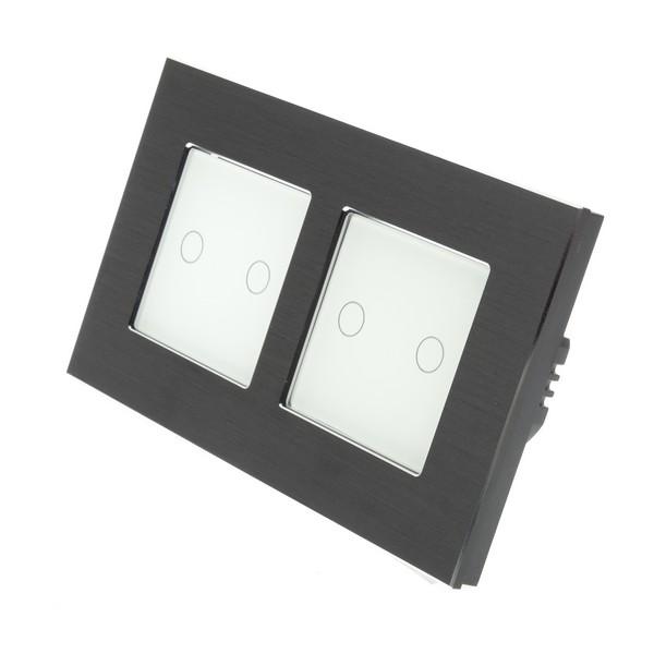 I LumoS Luxury Black Brushed Aluminium Frame & White Insert LED Remote Dimmer Touch Light Switches