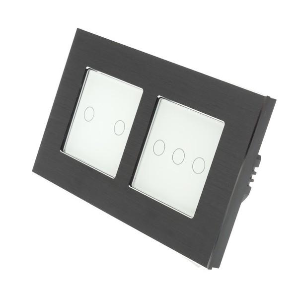 I LumoS Luxury Black Brushed Aluminium Frame & White Insert LED Remote Dimmer Touch Light Switches