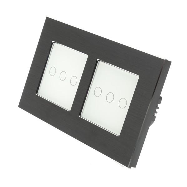 I LumoS Luxury Black Brushed Aluminium Frame & White Insert LED Remote Dimmer Touch Light Switches