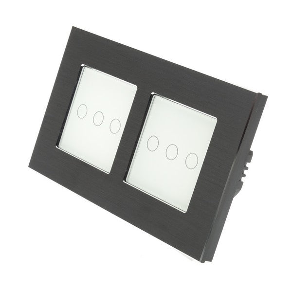 I LumoS Luxury Black Brushed Aluminium Frame & White Insert LED On/Off Touch Light Switches