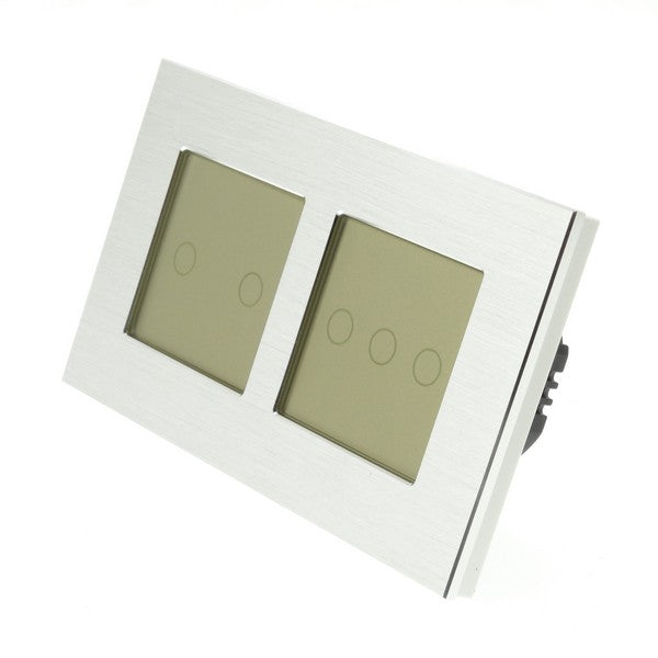 I LumoS Luxury Silver Brushed Aluminium Double Frame Touch Remote Dimmer & Remote On/off Combination LED Light Switches