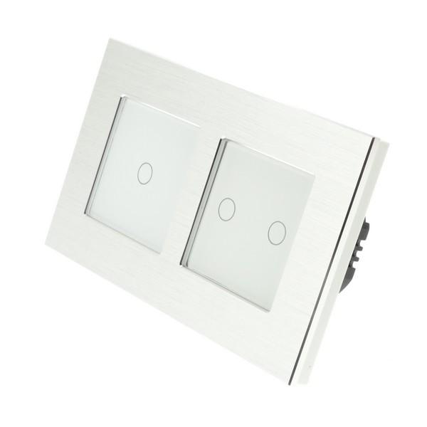 I LumoS Luxury Silver Brushed Aluminium Frame & White Insert LED Remote Dimmer Touch Light Switches
