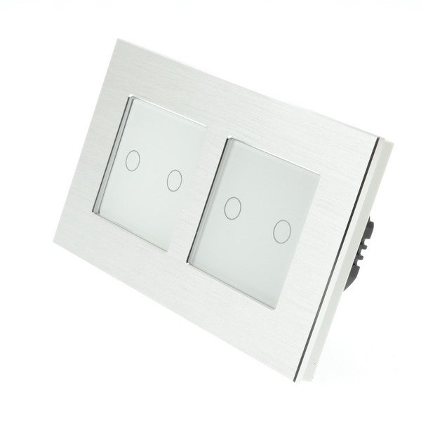 I LumoS Luxury Silver Brushed Aluminium Double Frame Touch Remote Dimmer & Remote On/off Combination LED Light Switches