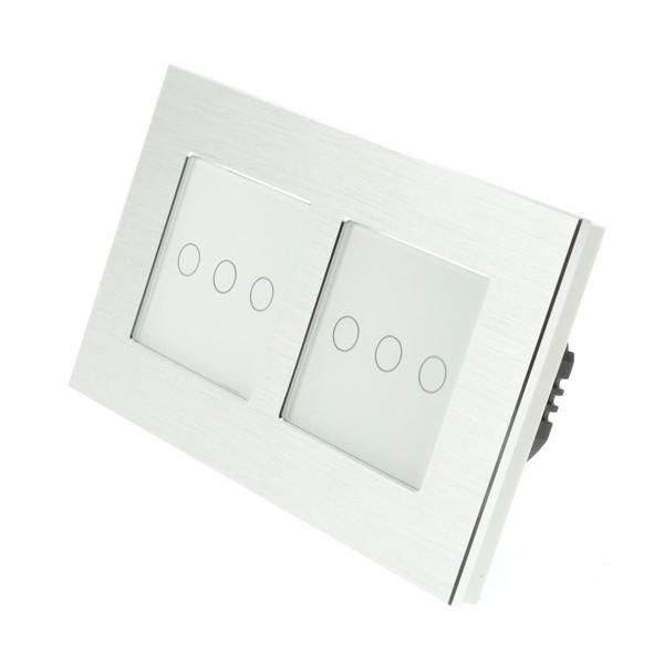I LumoS Luxury Silver Brushed Aluminium Frame & White Insert LED Remote Dimmer Touch Light Switches