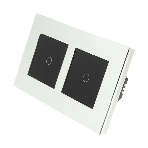 I LumoS Luxury Silver Brushed Aluminium Frame & Bkack Insert LED Remote Dimmer Touch Light Switches
