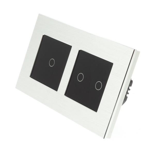 I LumoS Luxury Silver Brushed Aluminium Frame & Bkack Insert LED Remote Dimmer Touch Light Switches