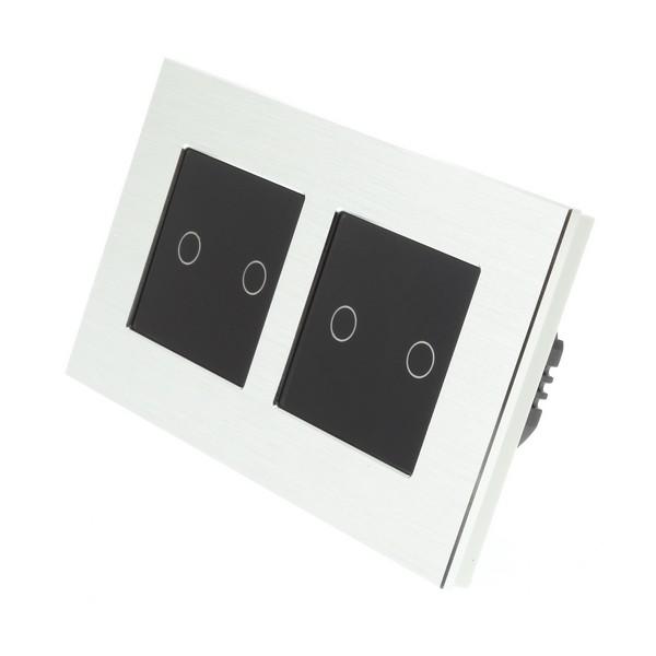I LumoS Luxury Silver Brushed Aluminium Frame & Bkack Insert LED Remote Dimmer Touch Light Switches