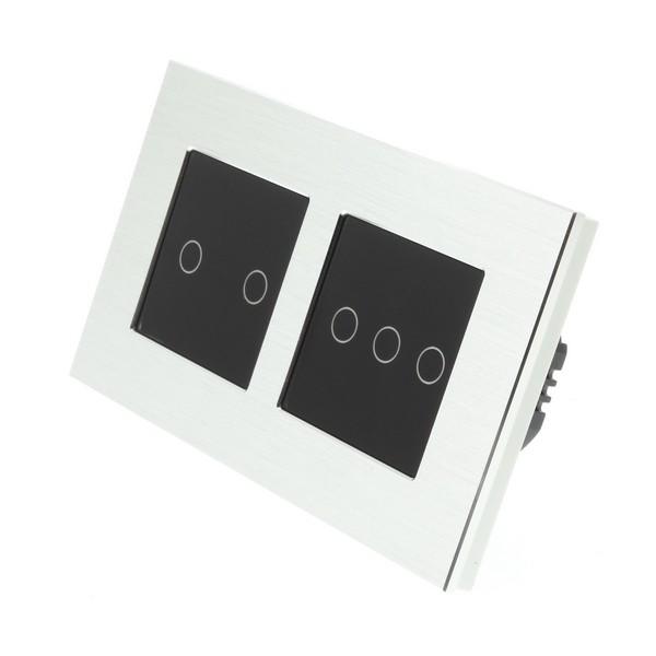 I LumoS Luxury Silver Brushed Aluminium Frame & Bkack Insert LED Remote Dimmer Touch Light Switches