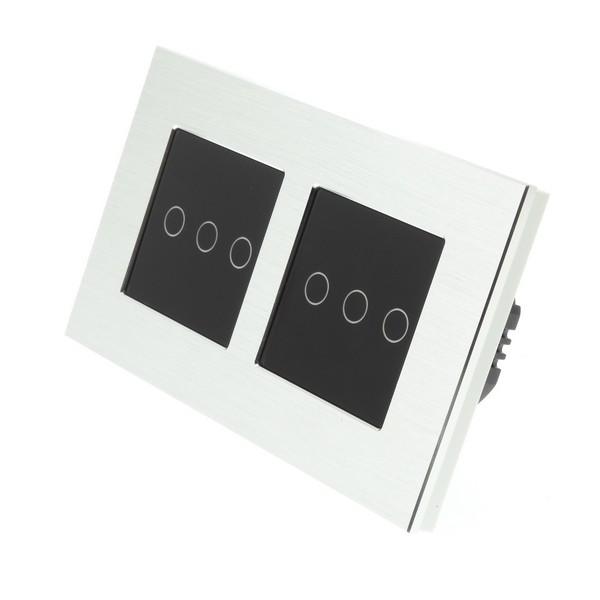 I LumoS Luxury Silver Brushed Aluminium Frame & Bkack Insert LED Remote Dimmer Touch Light Switches