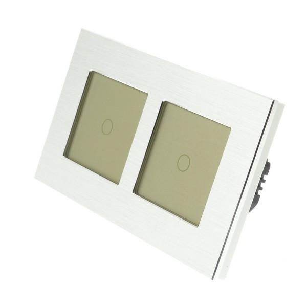 I LumoS Luxury Silver Brushed Aluminium Frame & Gold Insert LED Remote Dimmer Touch Light Switches