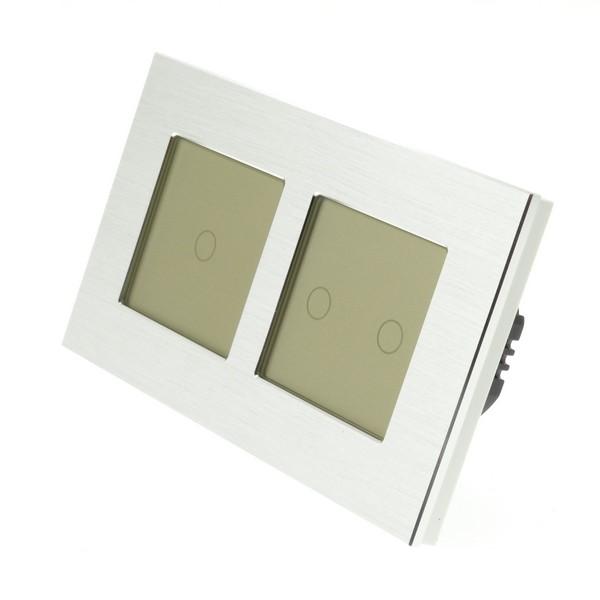 I LumoS Luxury Silver Brushed Aluminium Frame & Gold Insert LED Remote Dimmer Touch Light Switches