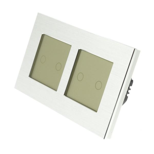 I LumoS Luxury Silver Brushed Aluminium Frame & Gold Insert LED Remote Dimmer Touch Light Switches