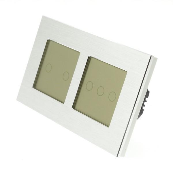 I LumoS Luxury Silver Brushed Aluminium Frame & Gold Insert LED Remote Dimmer Touch Light Switches