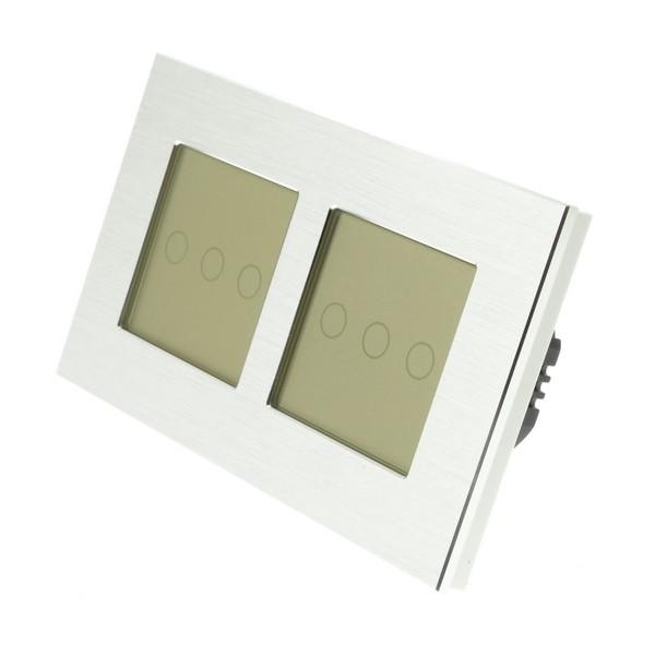 I LumoS Luxury Silver Brushed Aluminium Frame & Gold Insert LED Remote Dimmer Touch Light Switches