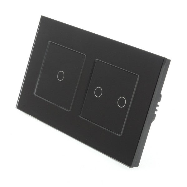 I LumoS Luxury Black Glass Double Frame Touch Remote Dimmer & Remote On/off Combination LED Light Switches