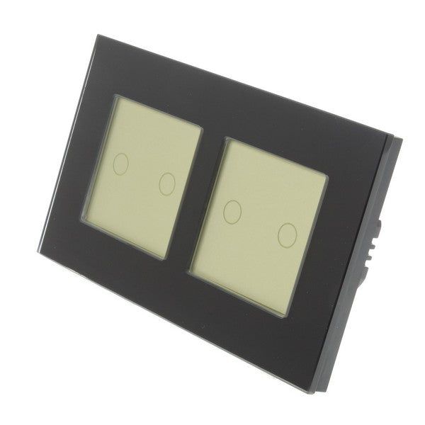 I LumoS Luxury Black Glass Double Frame Touch Remote Dimmer & Remote On/off Combination LED Light Switches