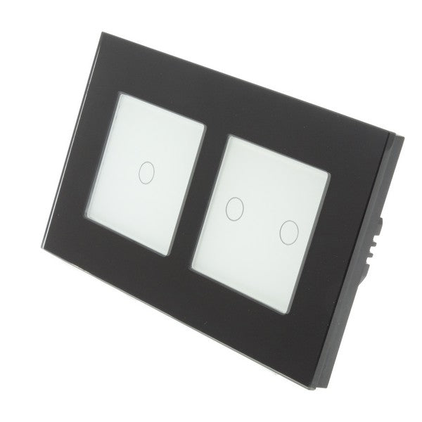I LumoS Luxury Black Glass Double Frame Touch Remote Dimmer & Remote On/off Combination LED Light Switches