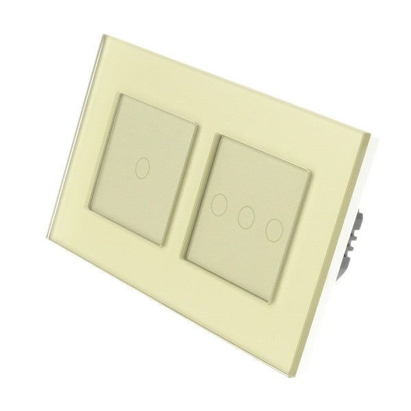 I LumoS Luxury Gold Glass Double Frame Touch Remote Dimmer & Remote On/off Combination LED Light Switches