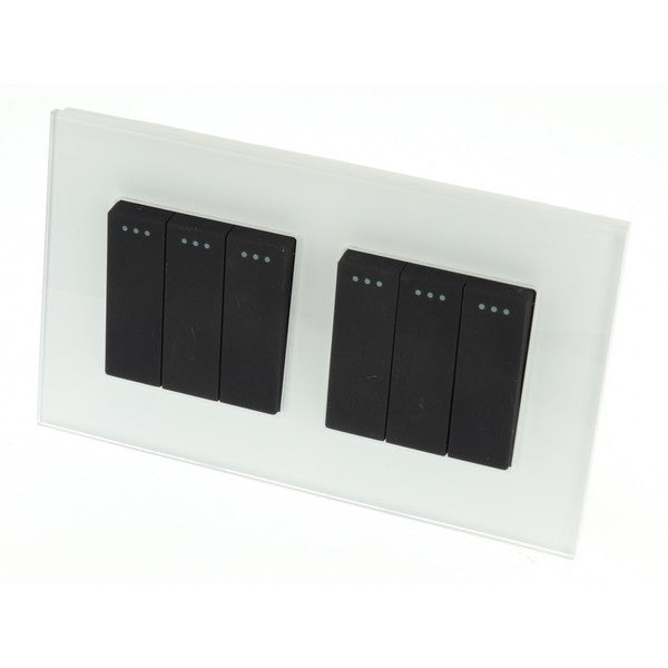 I LumoS Luxury Screwless White Glass Frame & Black Insert Rocker Light Switches