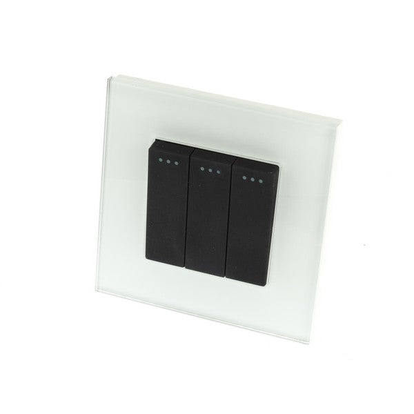 I LumoS Luxury Screwless White Glass Frame & Black Insert Rocker Light Switches