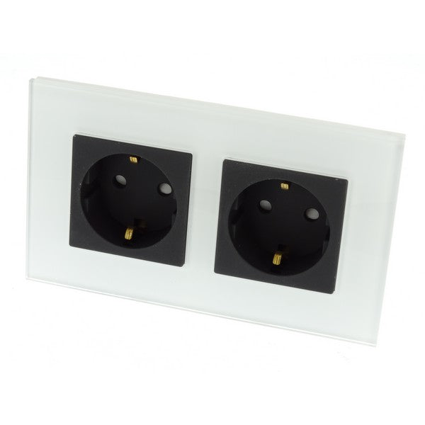 I LumoS Luxury White Glass Frame Schuko 16A European German Double Socket
