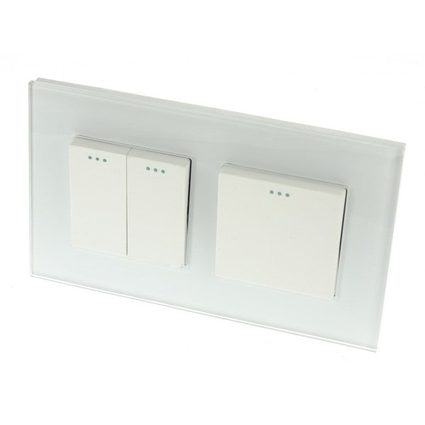 I LumoS Luxury Screwless White Glass Frame & White Insert Rocker Light Switches