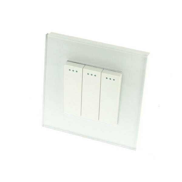 I LumoS Luxury Screwless White Glass Frame & White Insert Rocker Light Switches