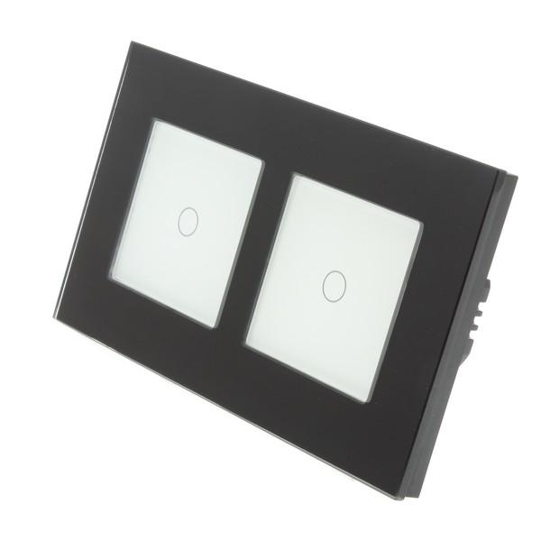 I LumoS Luxury Black Glass Frame & White Insert LED Remote Dimmer Touch Light Switches