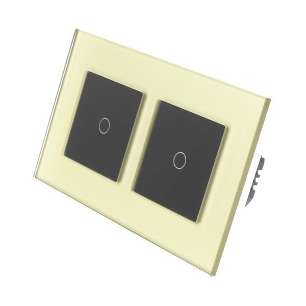I LumoS Luxury Gold Glass Frame & Black Insert LED Remote Dimmer Touch Light Switches