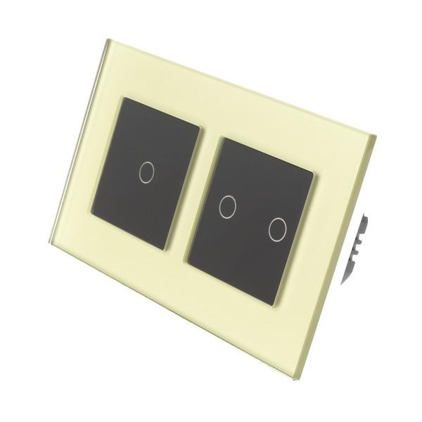 I LumoS Luxury Gold Glass Frame & Black Insert LED Remote Dimmer Touch Light Switches