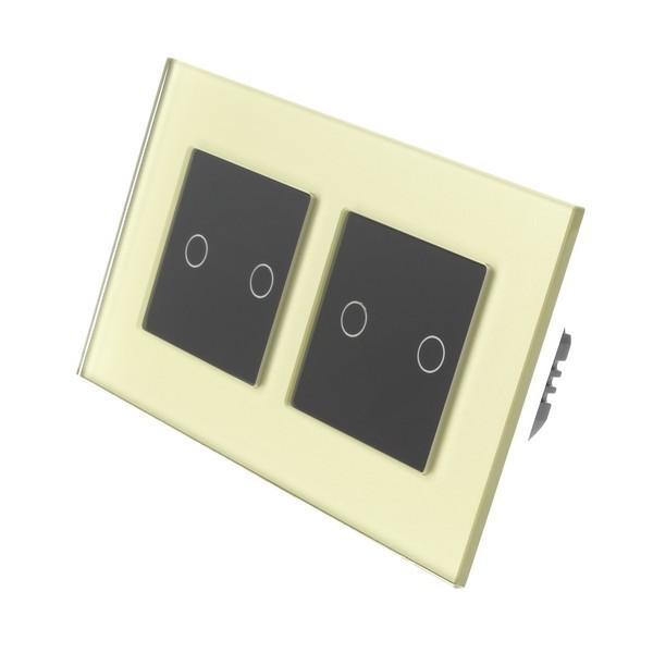 I LumoS Luxury Gold Glass Frame & Black Insert LED Remote Dimmer Touch Light Switches