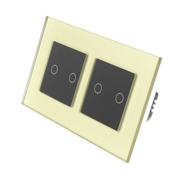 I LumoS Luxury Gold Glass Frame & Black Insert LED On/Off Touch Light Switches