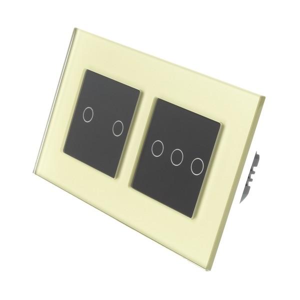I LumoS Luxury Gold Glass Frame & Black Insert LED Remote Dimmer Touch Light Switches