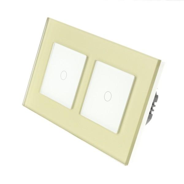 I LumoS Luxury Gold Glass Frame & White Insert LED Remote Dimmer Touch Light Switches