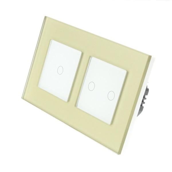 I LumoS Luxury Gold Glass Frame & White Insert LED Remote Dimmer Touch Light Switches