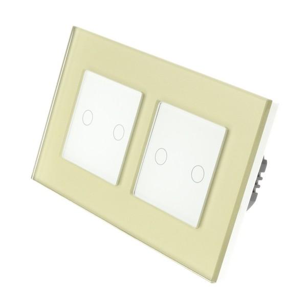 I LumoS Luxury Gold Glass Frame & White Insert LED Remote Dimmer Touch Light Switches