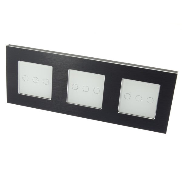 I LumoS Luxury Black Brushed Aluminium Frame & White Insert LED On/Off Touch Light Switches