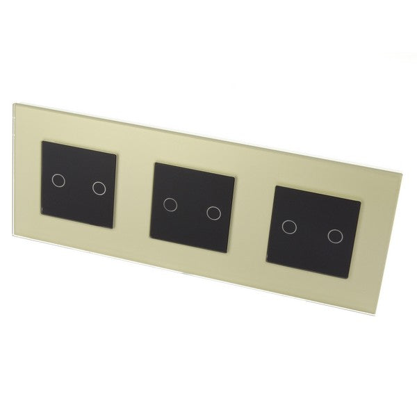 I LumoS Luxury Gold Glass Frame & Black Insert LED On/Off Touch Light Switches