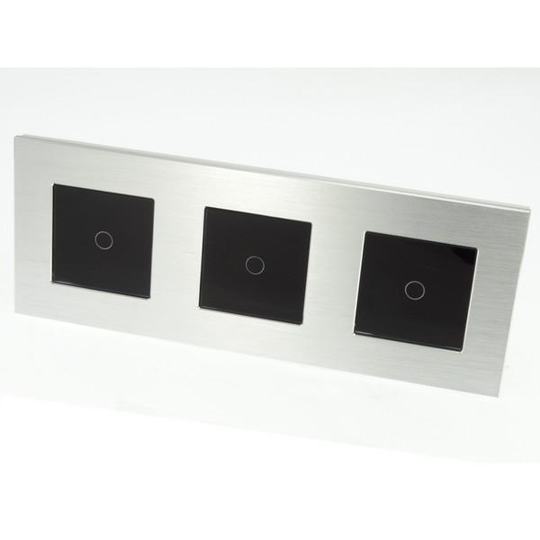 I LumoS Luxury Silver Brushed Aluminium Frame & Bkack Insert LED Remote Dimmer Touch Light Switches