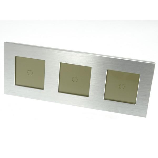 I LumoS PRO Silver Brushed Aluminium Frame & Gold Insert LED Smart Wi-Fi + RF Dimmer Touch Light Switches
