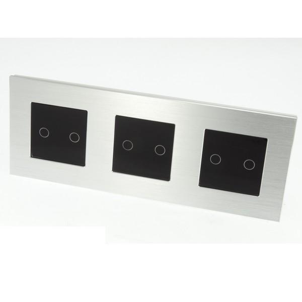 I LumoS Luxury Silver Brushed Aluminium Frame & Bkack Insert LED Remote Dimmer Touch Light Switches