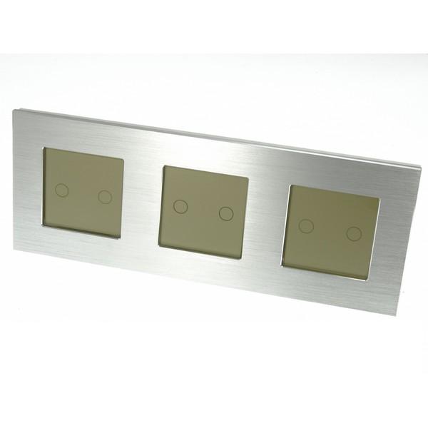 I LumoS Luxury Silver Brushed Aluminium Frame & Gold Insert LED Remote Dimmer Touch Light Switches