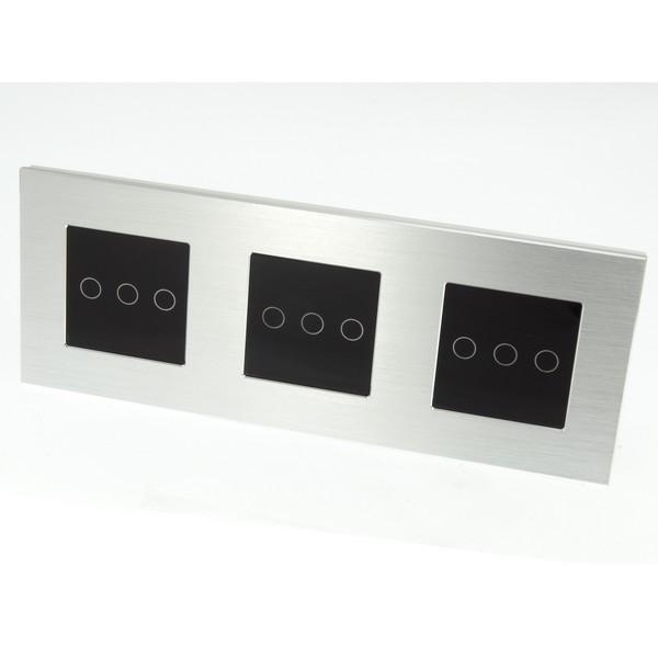I LumoS Luxury Silver Brushed Aluminium Frame & Bkack Insert LED Remote Dimmer Touch Light Switches