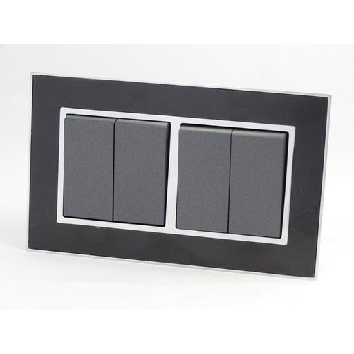 Double Black Mirror Glass Frame with Grey 4 Gang Rocker Light Switches